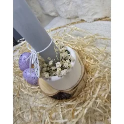 Handgefertigter Oster-Kerzenhalter aus Raysin – Hase, Moos & Trockenblumen als Frühlingsdeko