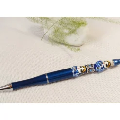 Handgefertigter Perlenkugelschreiber Matroschka mit Porzellan & 925 Silber