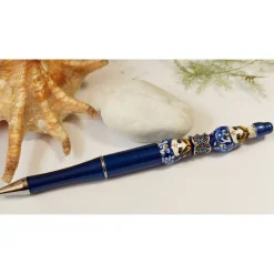 Handgefertigter Perlenkugelschreiber Matroschka mit Porzellan & 925 Silber