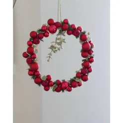 Handgefertigter Weihnachtskranz Apfel Spiegelbeere – Rot, 24cm Ø, Glas & Dekoäpfel