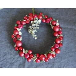 Handgefertigter Weihnachtskranz Apfel Spiegelbeere – Rot, 24cm Ø, Glas & Dekoäpfel