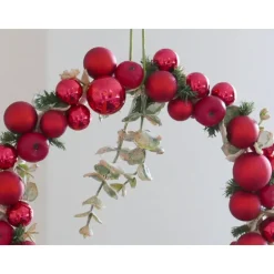 Handgefertigter Weihnachtskranz Apfel Spiegelbeere – Rot, 24cm Ø, Glas & Dekoäpfel
