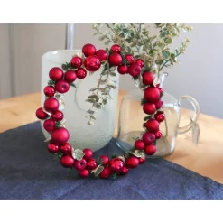 Handgefertigter Weihnachtskranz Apfel Spiegelbeere – Rot, 24cm Ø, Glas & Dekoäpfel