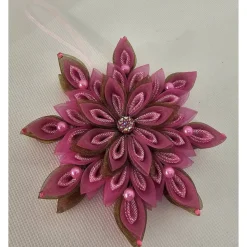 Handgefertigter Weihnachtsstern aus Organzaband in Pink, Durchmesser ca. 10-11 cm