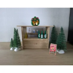 Handgefertigter Wichtelhaus Verkaufsstand aus Eichenklötzchen – Miniatur Marktstand für Weihnachten & Deko