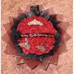 Handgefertigtes Bouquet aus 50 roten Schaumrosen mit Glitzer – langlebiger Blumenstrauß