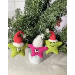 Handgefilzte Weihnachtssterne mit Gesicht bunte Filzfiguren aus Nass- und Nadelfilz, liebevoll gefertigt als Unikate