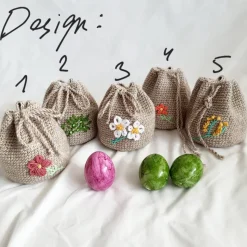 Handgehäkelter Geschenkbeutel mit individueller Stickerei - Ostern
