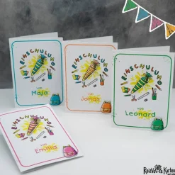 Handgemachte Einladungskarte & Glückwunschkarte zur Einschulung – Design Schultüte