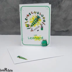 Handgemachte Einladungskarte & Glückwunschkarte zur Einschulung – Design Schultüte