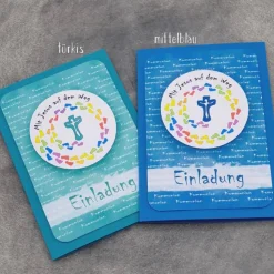 Handgemachte Einladungskarte Kommunion – Mit Jesus auf dem Weg