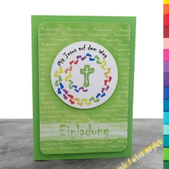 Handgemachte Einladungskarte Kommunion – Mit Jesus auf dem Weg