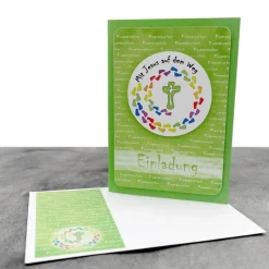 Handgemachte Einladungskarte Kommunion – Mit Jesus auf dem Weg