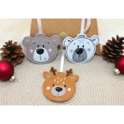 Handgemachte Filz-Christbaumanhänger - bestickt als Eisbär, Bär oder Reh in Kugelform