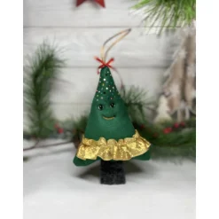 Handgemachte Filz-Tannenbäume als Weihnachtsanhänger  ca. 16 cm –grün mit Goldfransen rotem Band Glitzer festliche Deko