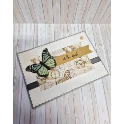 Handgemachte Geburtstagskarte Schmetterling grün – Alles Liebe, 14,8 x 10,5 cm, Umschlag & Einlegeblatt