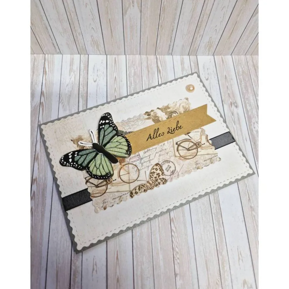 Handgemachte Geburtstagskarte Schmetterling grün – Alles Liebe, 14,8 x 10,5 cm, Umschlag & Einlegeblatt
