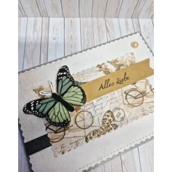 Handgemachte Geburtstagskarte Schmetterling grün – Alles Liebe, 14,8 x 10,5 cm, Umschlag & Einlegeblatt