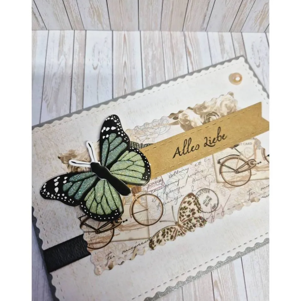 Handgemachte Geburtstagskarte Schmetterling grün – Alles Liebe, 14,8 x 10,5 cm, Umschlag & Einlegeblatt