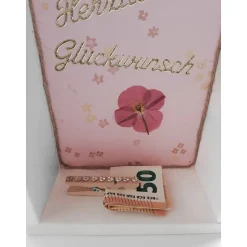 Handgemachte Geschenkbox zur Geldgeschenk-Verpackung mit Mohnblüte – Herzlichen Glückwunsch, Unikat, 20,8 x 12,5 x 5 cm