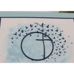 Handgemachte Glückwunschkarte zur Konfirmation – Kreuz, türkis-weiß, Unikat