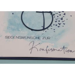 Handgemachte Glückwunschkarte zur Konfirmation – Kreuz, türkis-weiß, Unikat