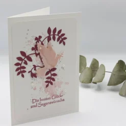 Handgemachte Glückwunschkarte zur Konfirmation oder Kommunion – Taube, rosa-bordeaux, für Mädchen, Unikat