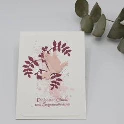 Handgemachte Glückwunschkarte zur Konfirmation oder Kommunion – Taube, rosa-bordeaux, für Mädchen, Unikat