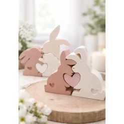 Handgemachte Hasenfamilie aus Raysin mit Herz – Zeitlose Oster- & Frühlingsdeko, Unikat Geschenkidee