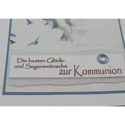 Handgemachte Kommunionkarte Taube – Blau Weiß – Edle Glückwunschkarte zur Erstkommunion