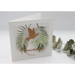 Handgemachte Kommunionskarte mit Tauben-Motiv – Geldgeschenkverpackung grün-weiß