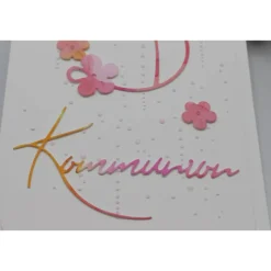 Handgemachte Kommunionskarte Mädchen – Kreuz im Kreis, rosa-pink, Aquarell, Unikat