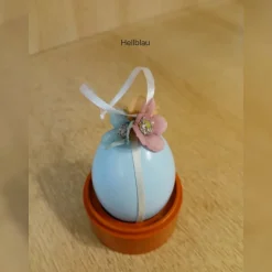 Handgemachte Ostereier 6er Set, pastellfarbene Ostereier mit Blüten und Satinband, Osterdeko zum aufhängen, Osterschmuck