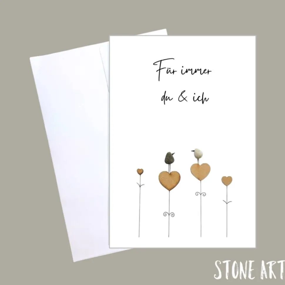 Handgemachte Valentinstag Karte mit Steinmotiv – Für immer du & ich | Unikat & Liebe