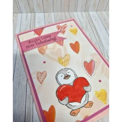 Handgemachte Valentinstagskarte Pinguin Herz – Liebevoll gestaltet, 14,5 x 10,5 cm