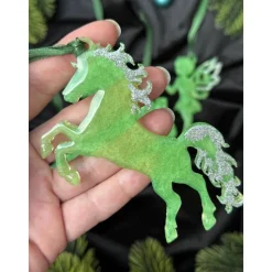 Handgemachte Weihnachtsbaumdeko Resin – Fee, Tanne, Märchenhaus, Pferd – Epoxidharz Anhänger Weihnachten Geschenk Grün