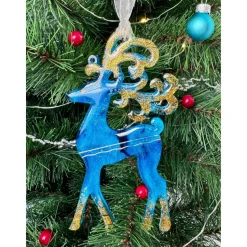 Handgemachte Weihnachtsdeko Resin Rentier – Epoxidharz Anhänger Blau Unikat Geschenk