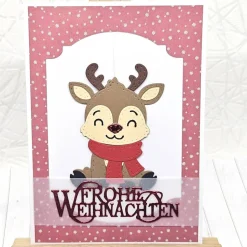 Handgemachte Weihnachtskarte mit Rentieranhänger – Unikat mit Umschlag & Dekoanhänger