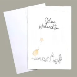 Handgemachte Weihnachtskarte „Schöne Weihnachten“ mit Mini-Steinmotiv & Umschlag – Edle Karte für persönliche Grüße