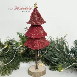 Handgemachter Deko Tannenbaum aus Stoff – Weihnachtsaufsteller in Rot mit Gold – 3 Größen