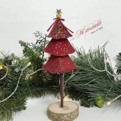 Handgemachter Deko Tannenbaum aus Stoff – Weihnachtsaufsteller in Rot mit Gold – 3 Größen