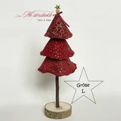 Handgemachter Deko Tannenbaum aus Stoff – Weihnachtsaufsteller in Rot mit Gold – 3 Größen