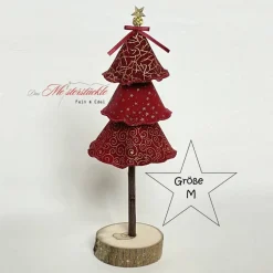 Handgemachter Deko Tannenbaum aus Stoff – Weihnachtsaufsteller in Rot mit Gold – 3 Größen