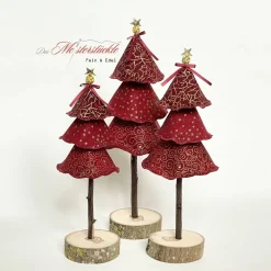 Handgemachter Deko Tannenbaum aus Stoff – Weihnachtsaufsteller in Rot mit Gold – 3 Größen