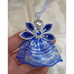 Handgemachter Weihnachtsengel – Königsblau/Weiß – festlich und elegant