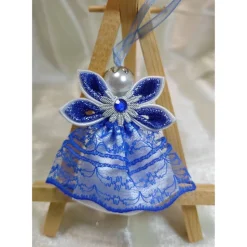 Handgemachter Weihnachtsengel – Königsblau/Weiß – festlich und elegant