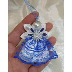 Handgemachter Weihnachtsengel – Königsblau/Weiß – festlich und elegant