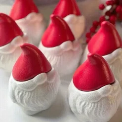 Handgemachtes 3er Set Weihnachtsschmuck: Haus Kerzenhalter Santa Claus, Zipfelmütze abnehmbar, – Vintage Deko, wählbar in Weiß oder Bunt