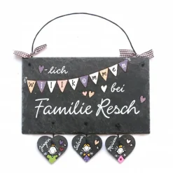 Handgemachtes Haustürschild aus Schiefer – Personalisiertes Familienschild mit Namen, exklusives Geschenk
