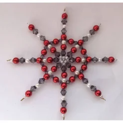 Handgemachtes Perlenstern-Set rot-grau-weiß aus 3 Sternen, Weihnachtsdeko, Weihnachtsbaum, Christbaum, Weihnachten, Adve